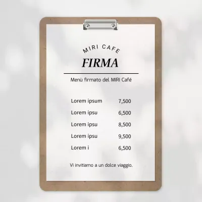 Annuncio del menu di un caffè semplice in bianco e beige