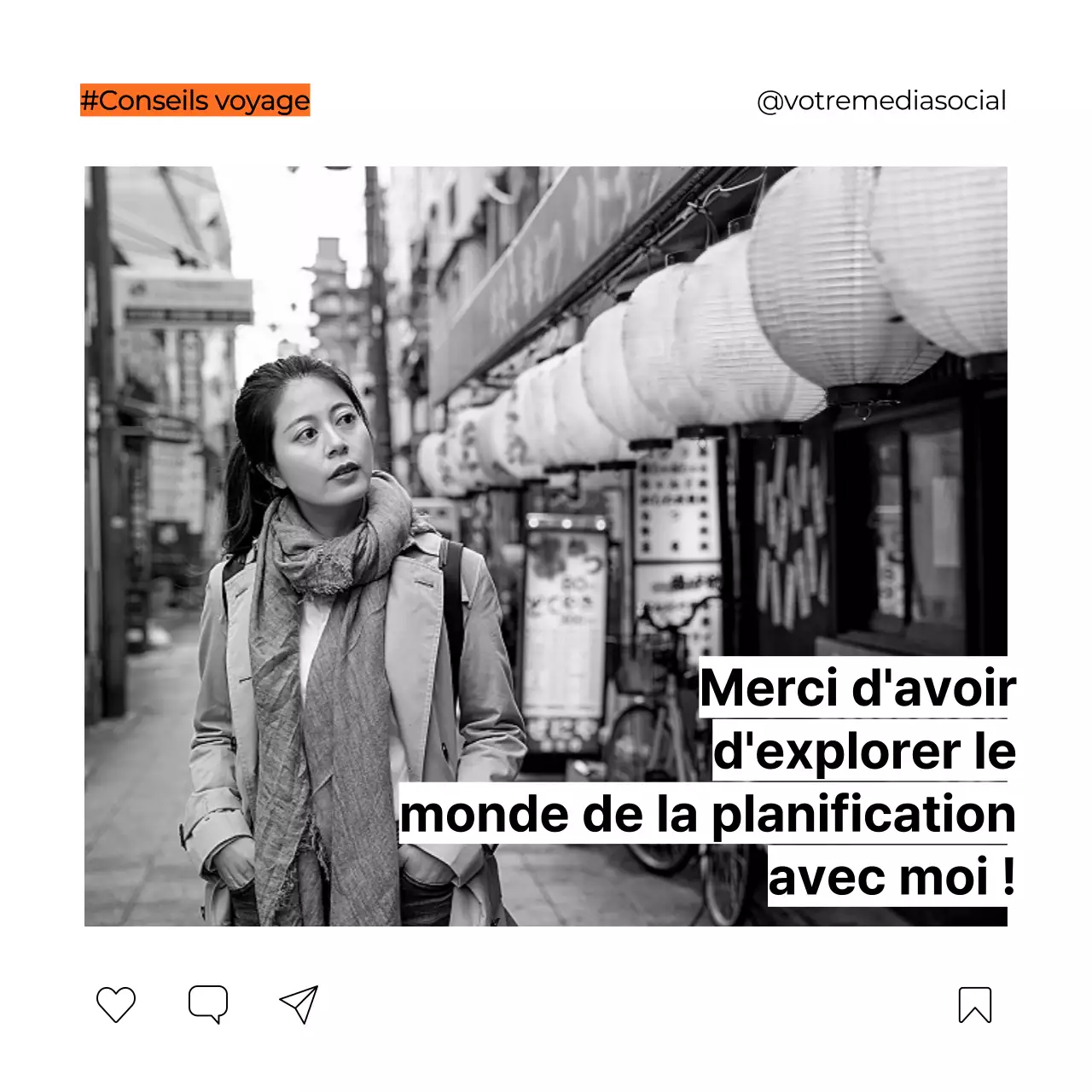 Noir Blanc Orange Gras Conseils de voyage Carrousel Instagram