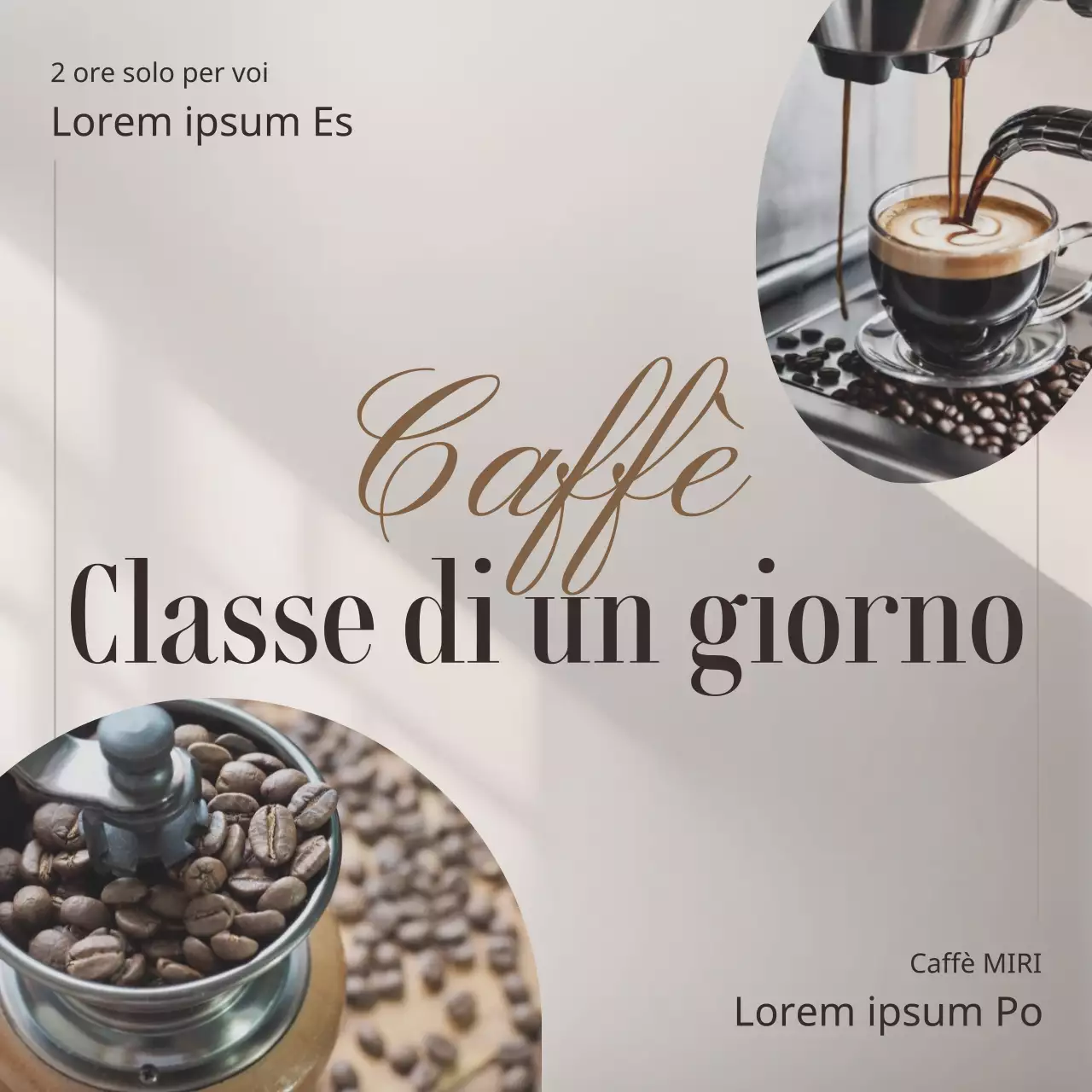 Promuovere un corso di un giorno sul caffè moderno in avorio e marrone