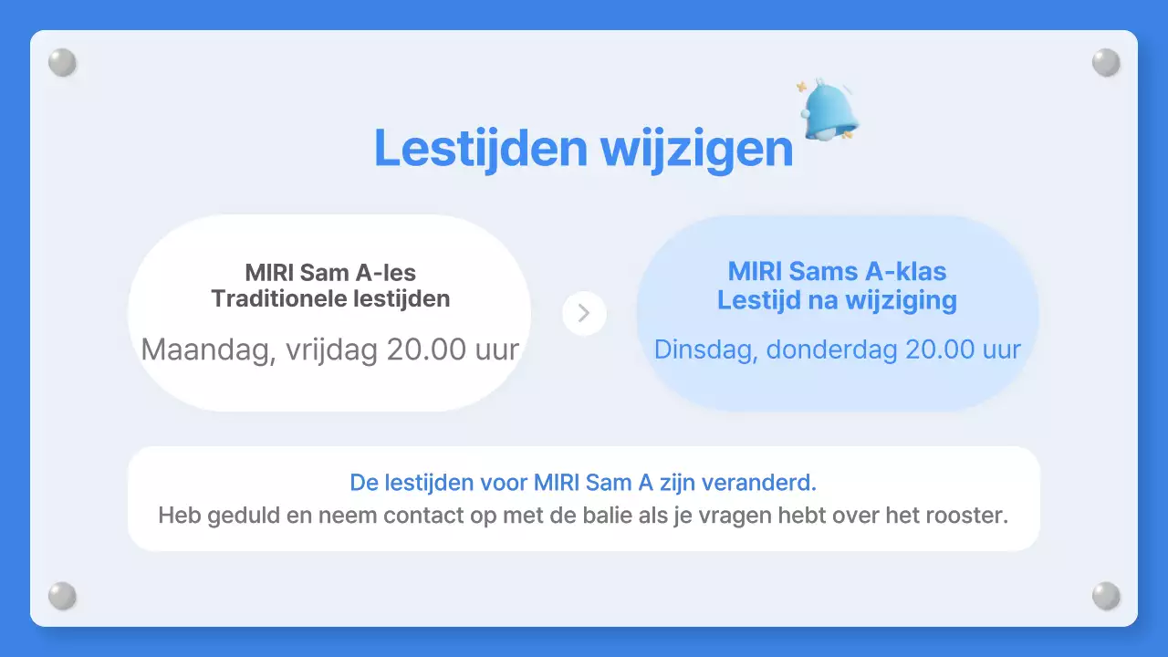 Een eenvoudig blauw-wit schoolbericht