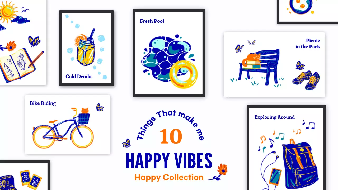 Blue Trendy Happy Vibes Exhibition Presentation