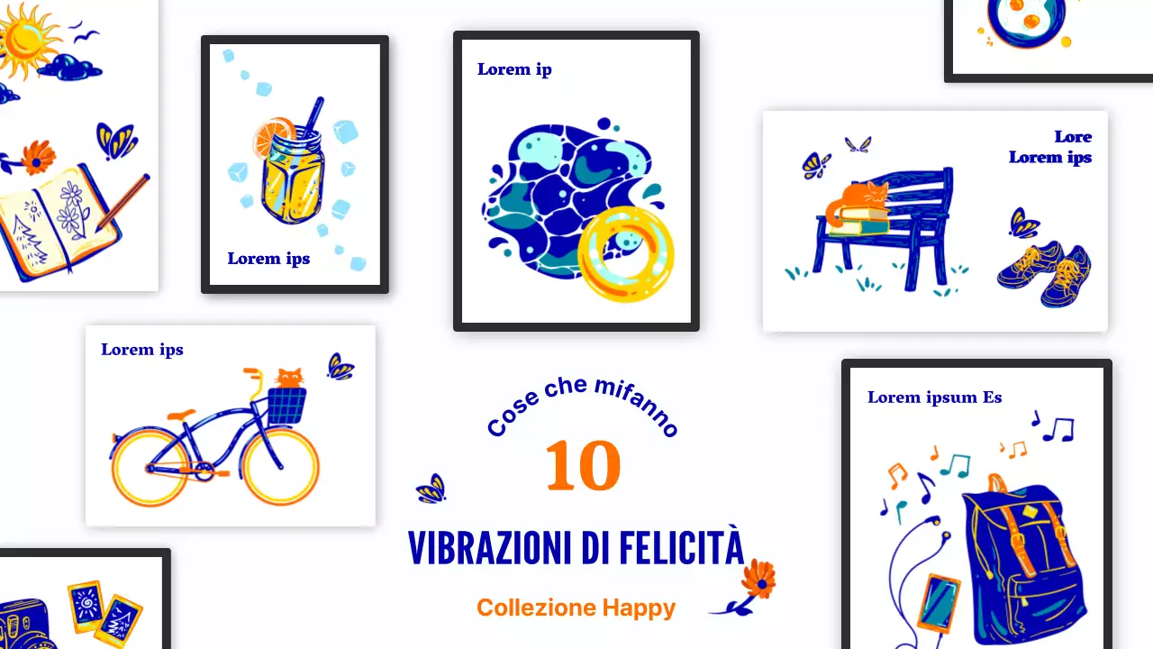 Una felice esposizione di blu e arancioni