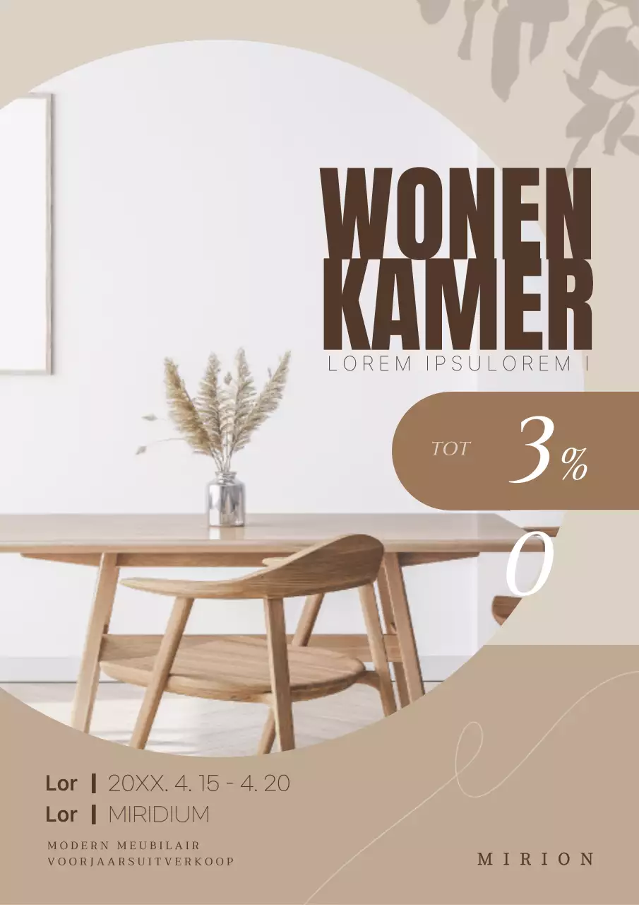 Een poster promoten voor een modern ingericht interieur in bruin en beige