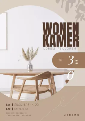 Een poster promoten voor een modern ingericht interieur in bruin en beige