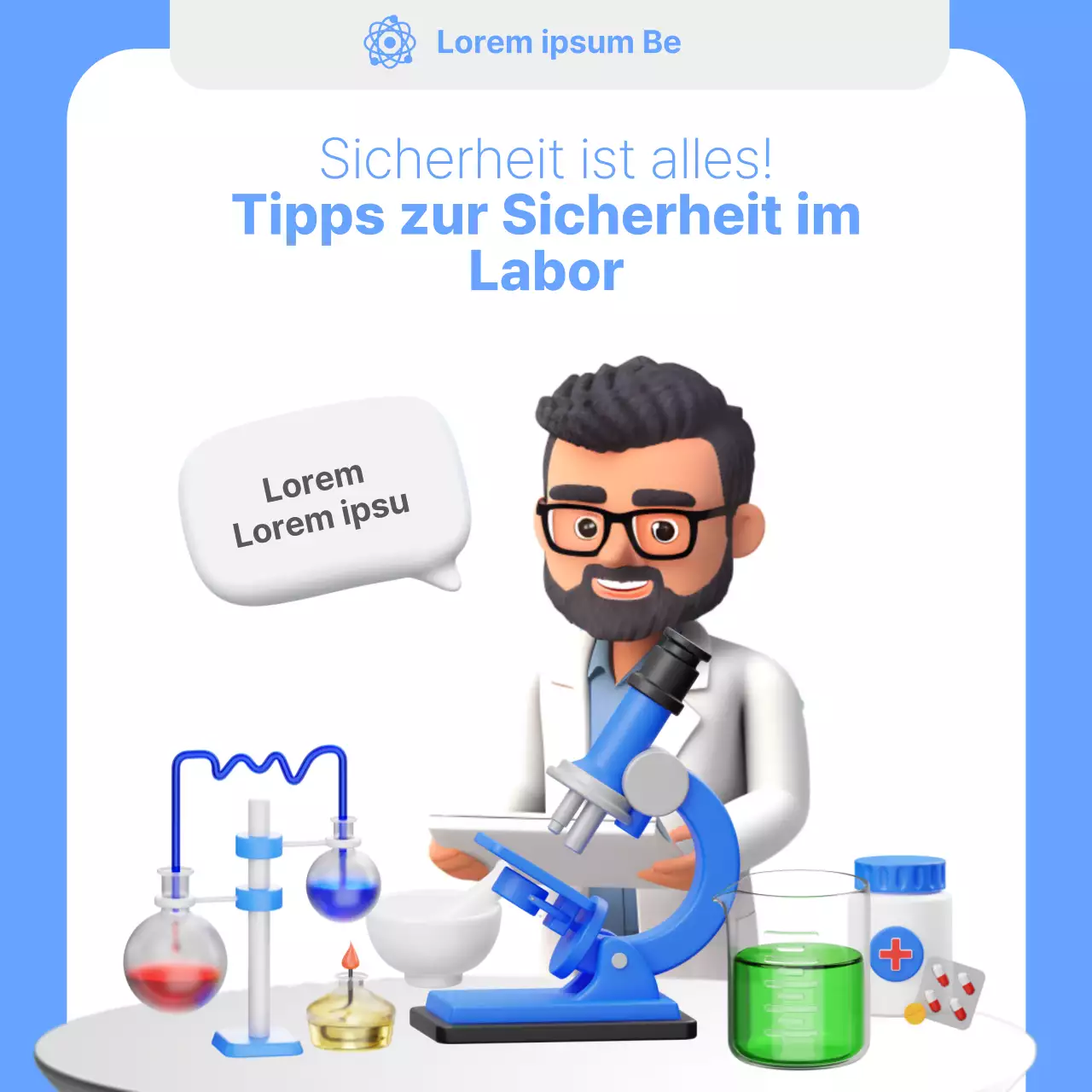 Kitschige blau-weiße Laborsicherheitstipps erklärt
