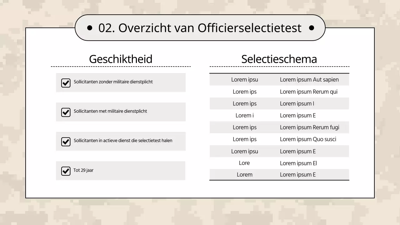 Een eenvoudige wervingsbriefing in kaki en beige