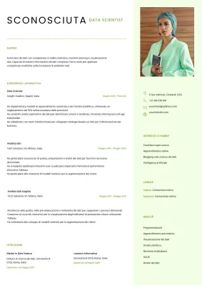 Bianco Verde Minimale Pulito Pastello Professionale Scienziato dei dati Modello di curriculum vitae