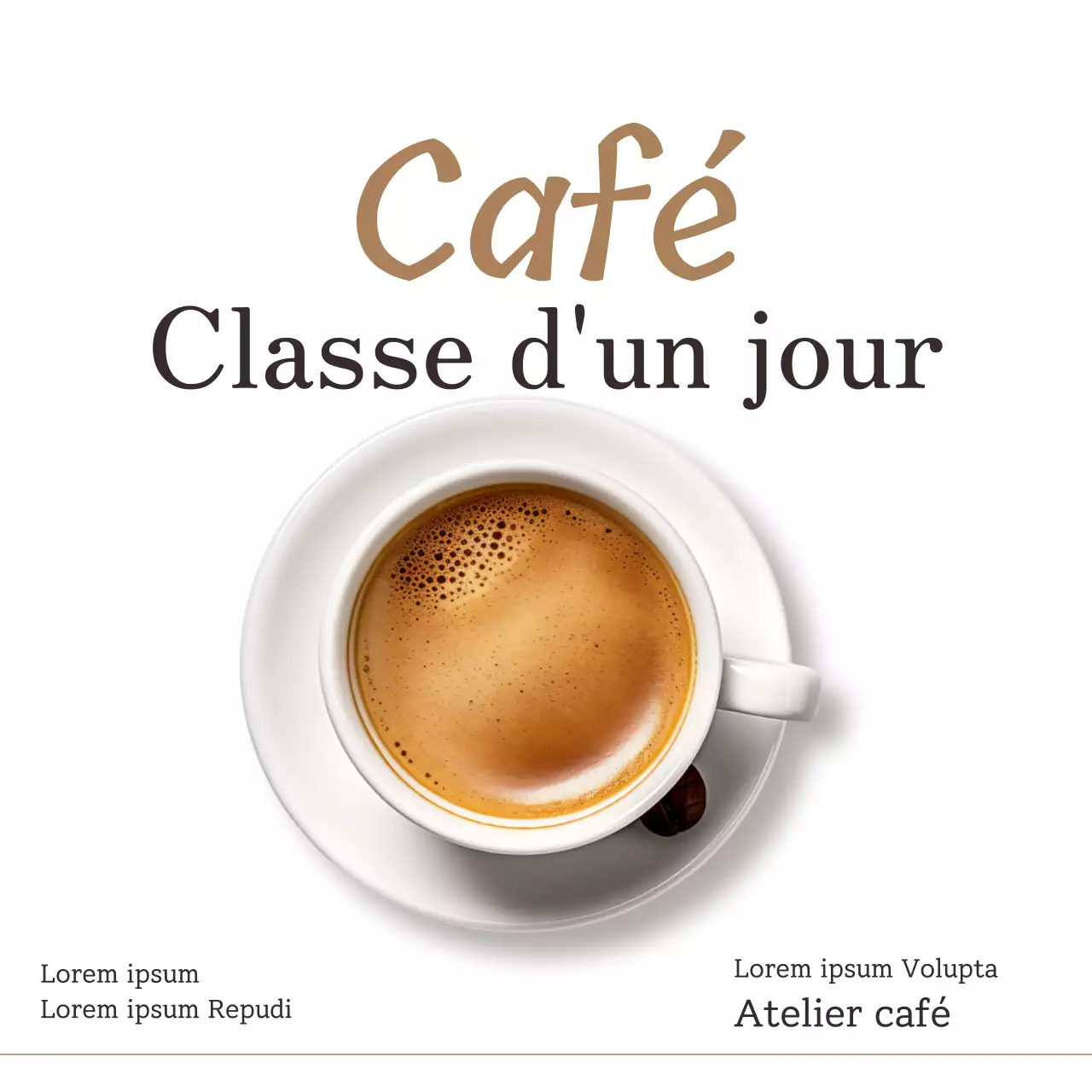 Promouvoir un simple cours de café d'une journée en blanc et brun