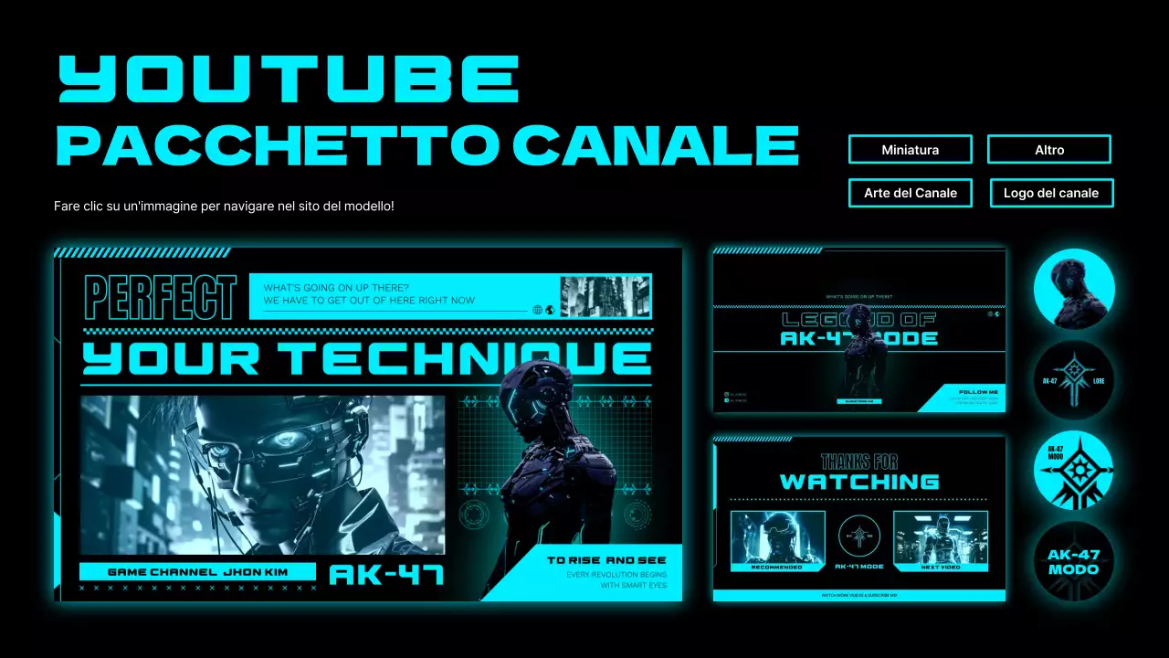 Una raccolta di contenuti del canale di gioco cyberpunk in nero e neon