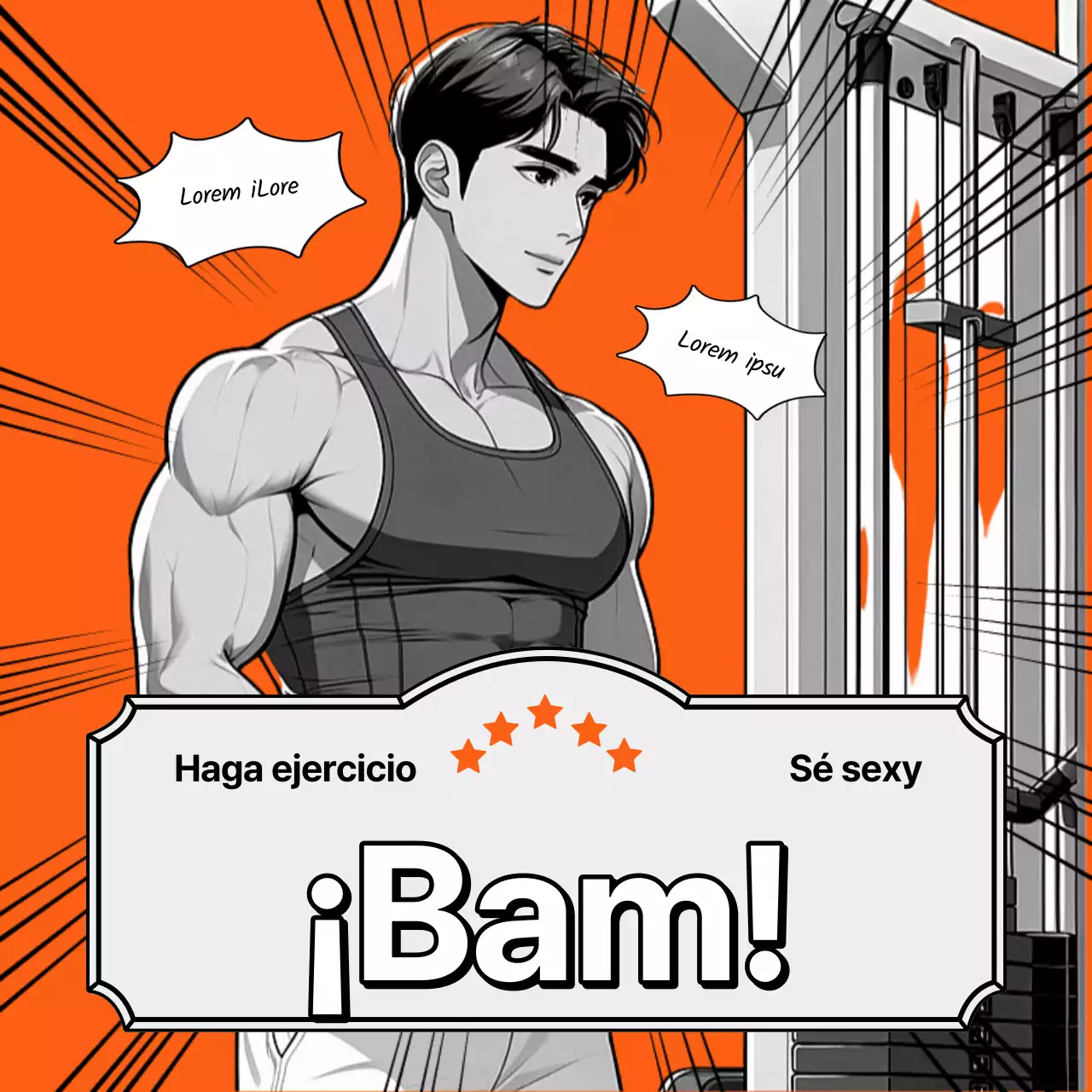 Promoción de gimnasio naranja y gris de sensación enfermiza