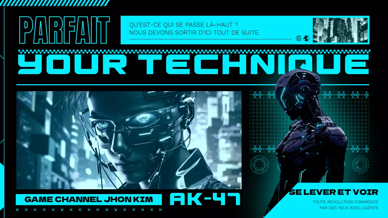 Promouvoir une chaîne de jeux cyberpunk en néon et noir