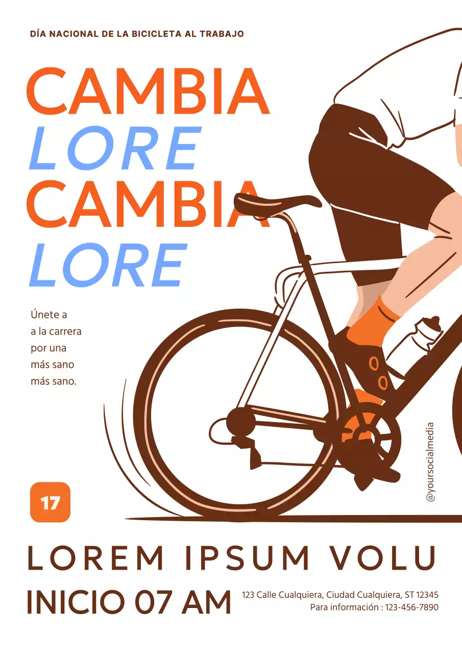 Orange and Brown Modern Bike Event National Bike to Work Day Publicidad