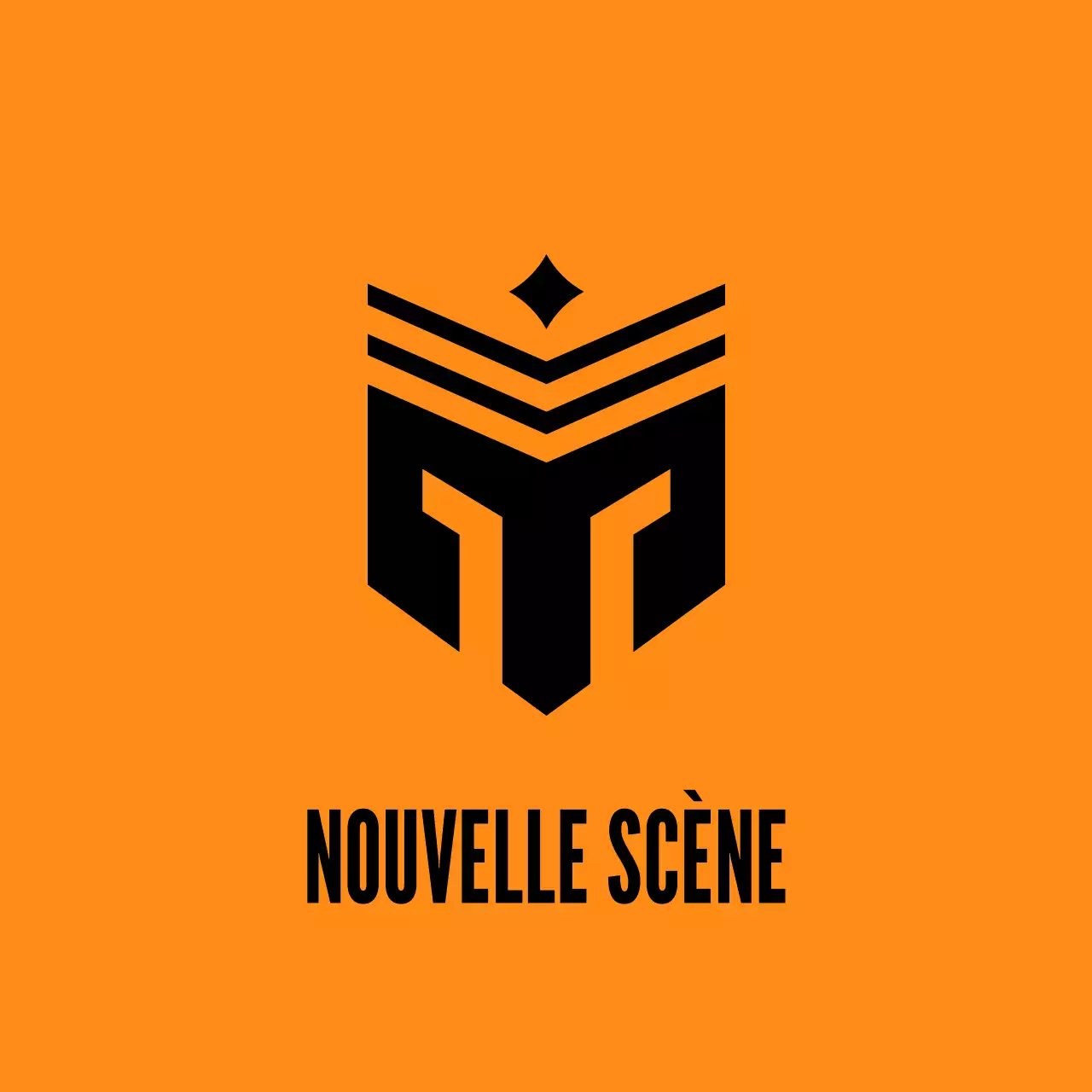 Promouvoir un logo de chaîne de jeux de science-fiction orange et bleu marine