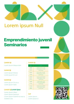 Promoción de seminarios municipales sobre emprendimiento moderno verde y amarillo