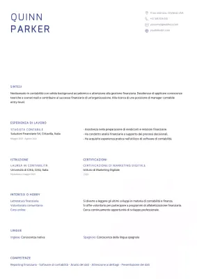 Blu pulito minimalista Contabilità curriculum vitae