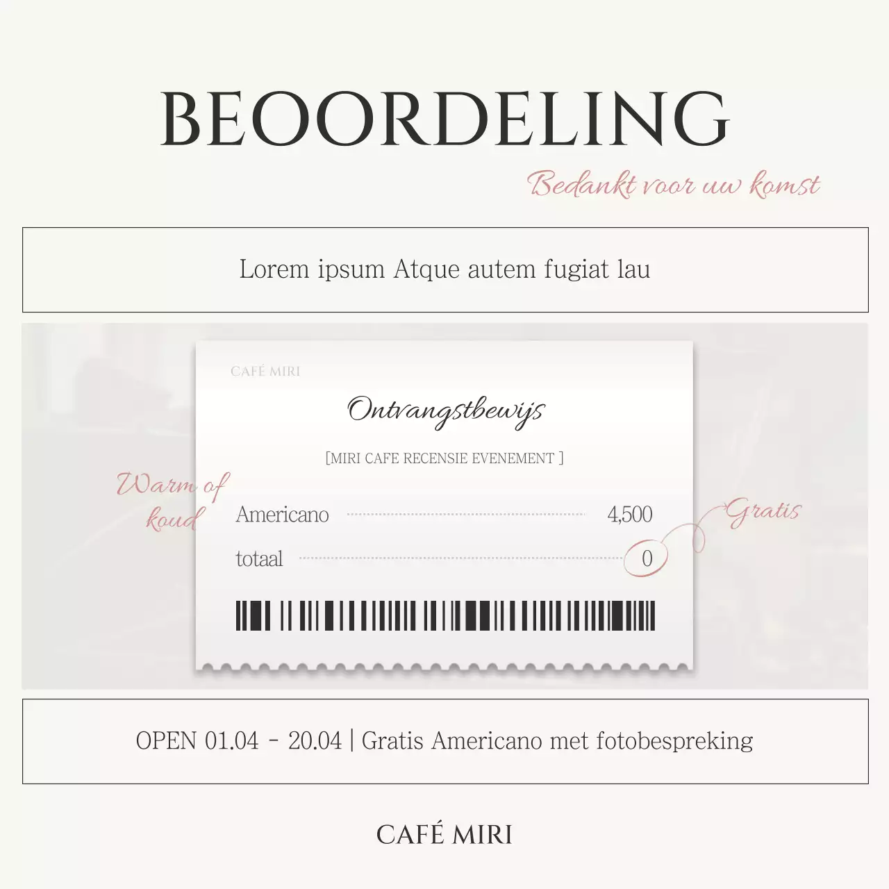 Een stijlvolle zwart met ivoor café aankondiging