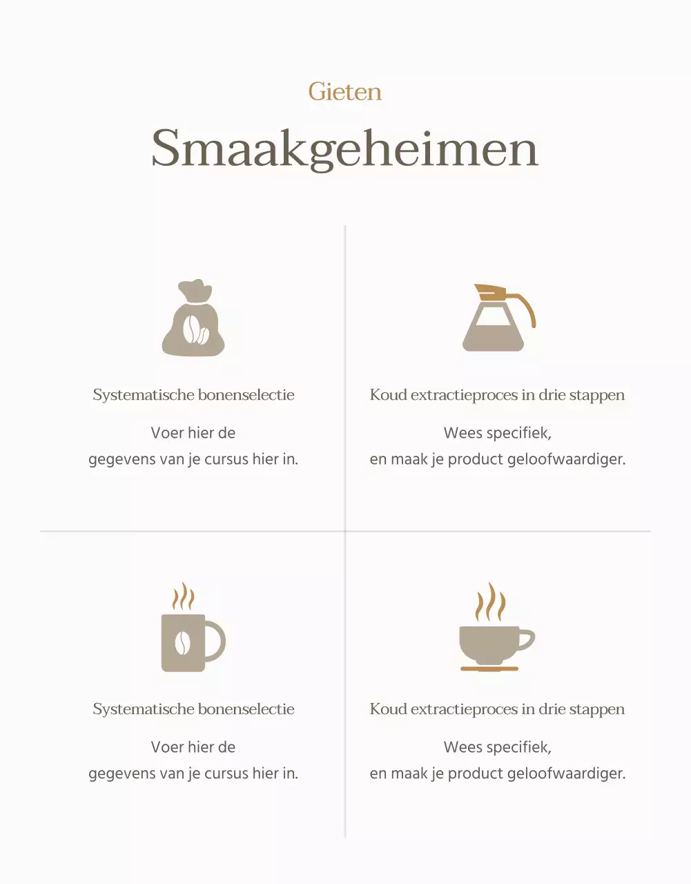 Moderne Nederlandse koffie in beige en ivoor uitgelegd