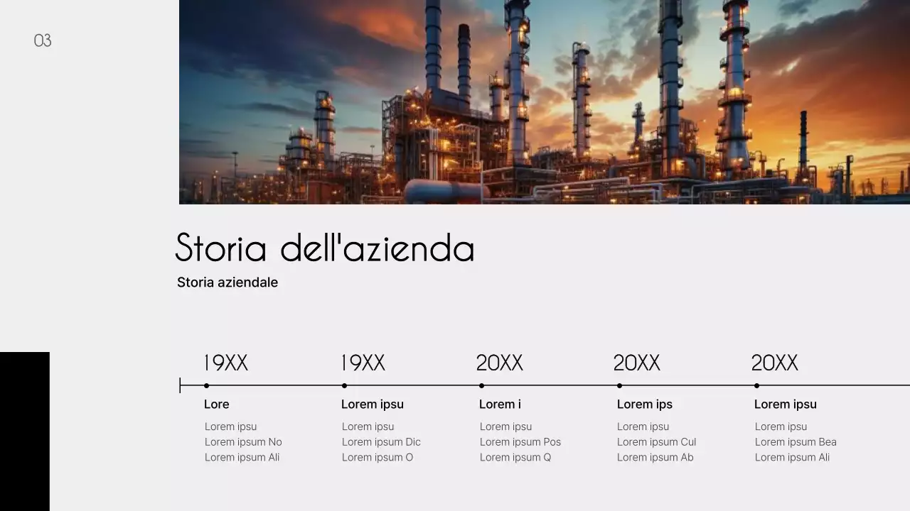 Un semplice prospetto nero e grigio di un produttore petrolchimico