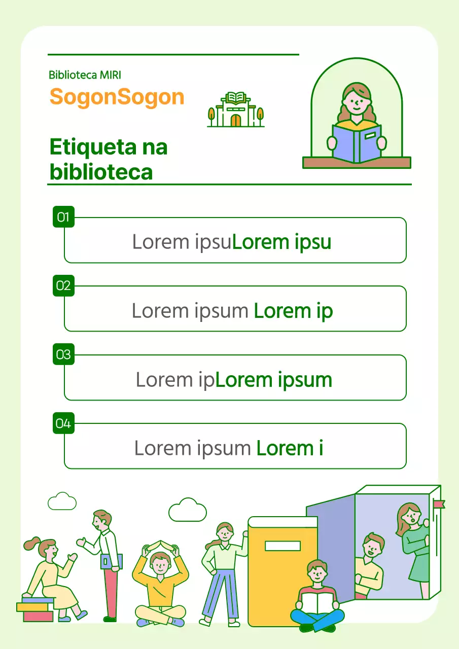 Um guia de etiqueta para bibliotecas, em amarelo e azul-celeste