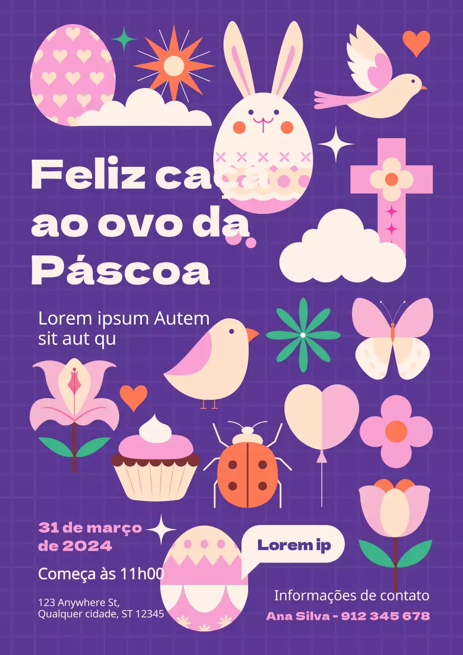 Ronda de eventos de Páscoa em roxo e cor-de-rosa