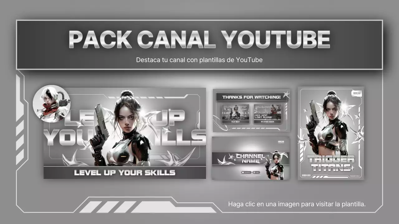 Una colección de vídeos de juegos inspirados en la ciencia ficción en blanco y plata