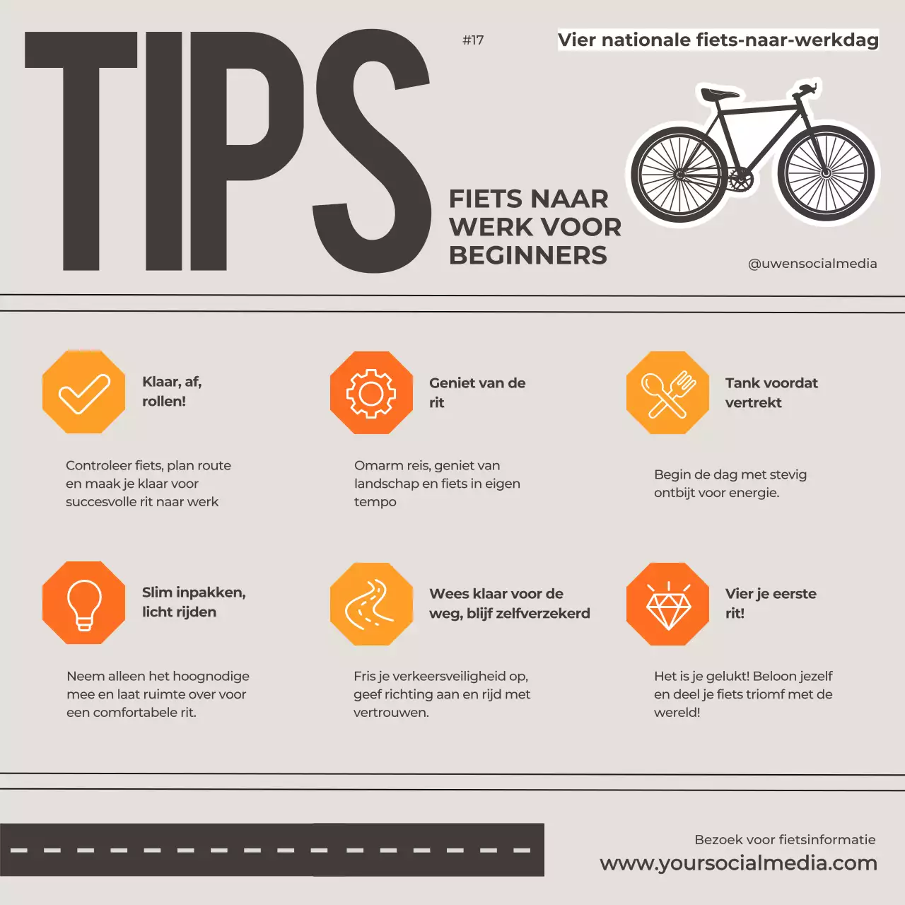 Grijs Oranje Eenvoudige Minimalistische Tips voor Beginners Fiets Instagram Post