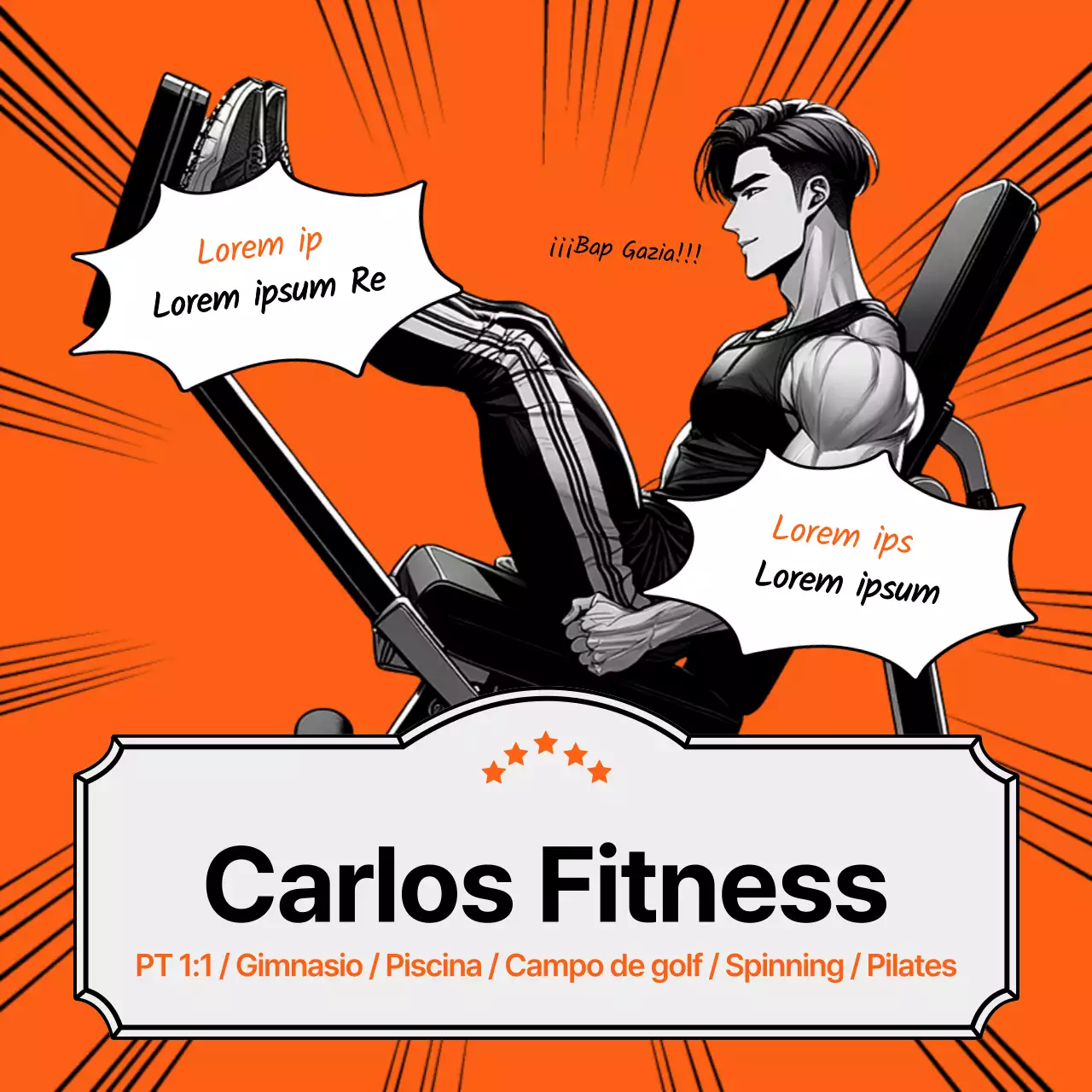 Promoción de gimnasio naranja y gris de sensación enfermiza