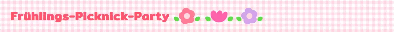 Ein niedliches Frühlings-Picknick-Festival mit rosa Karomuster und floralen Illustrationen