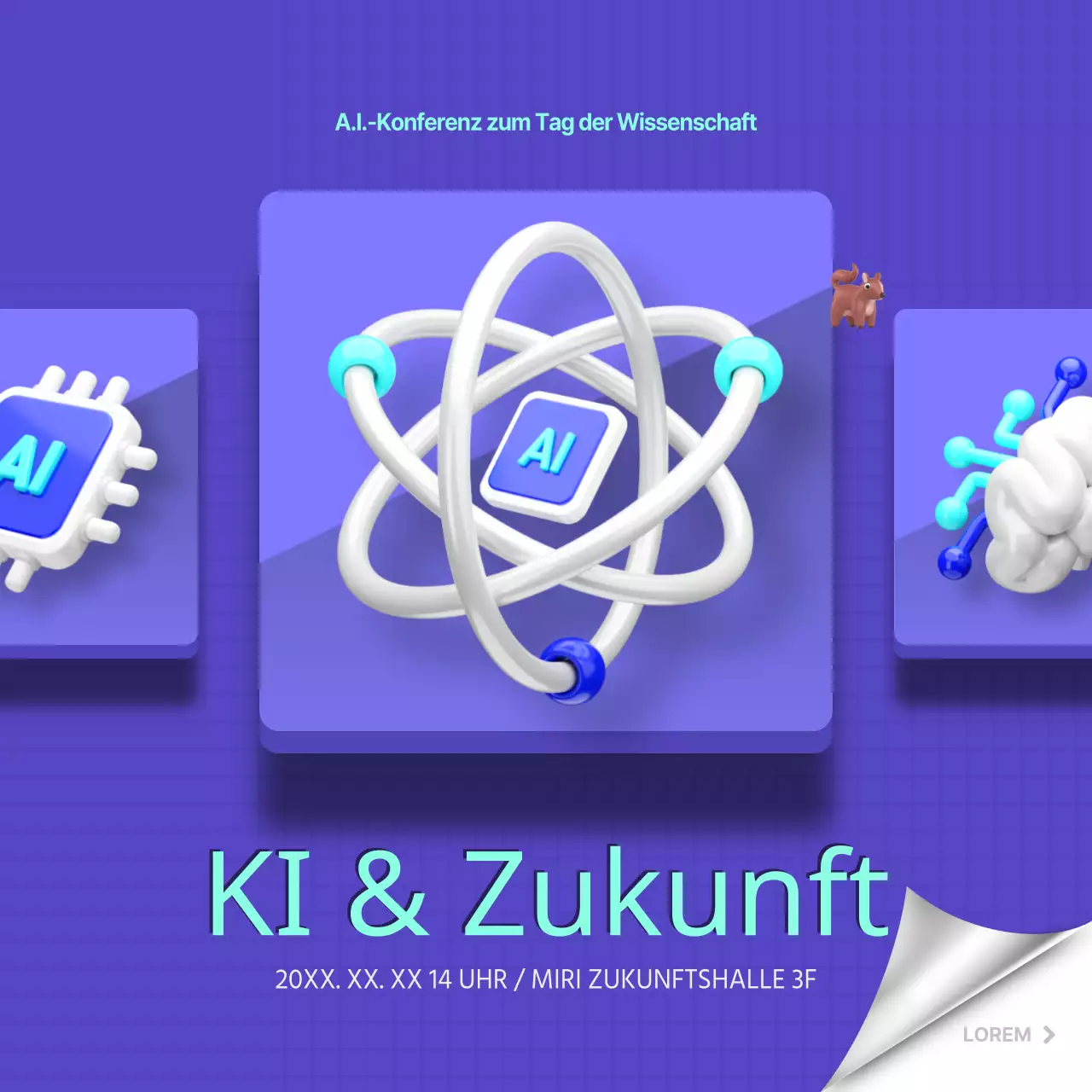 Ein moderner AI-Posten für den Wissenschaftstag in Lila und Minze