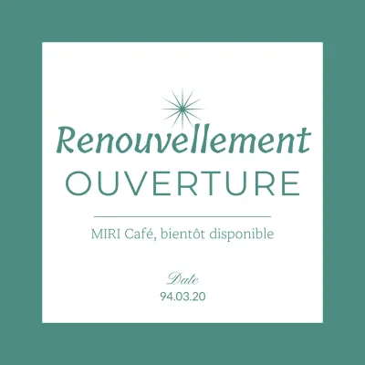 Annonce de la réouverture d'un café minimaliste en menthe et blanc