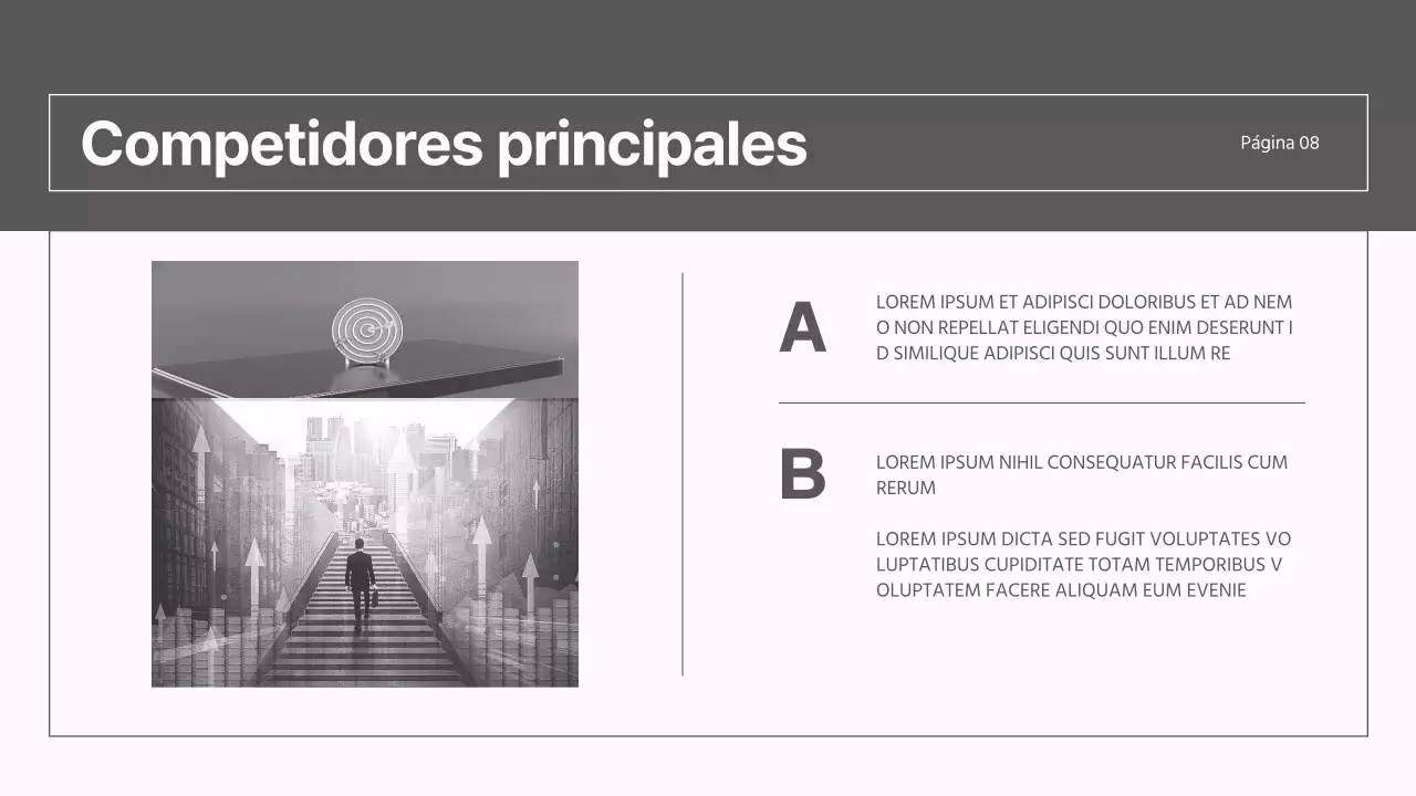 Un moderno informe de estrategia de mercado en gris y rosa
