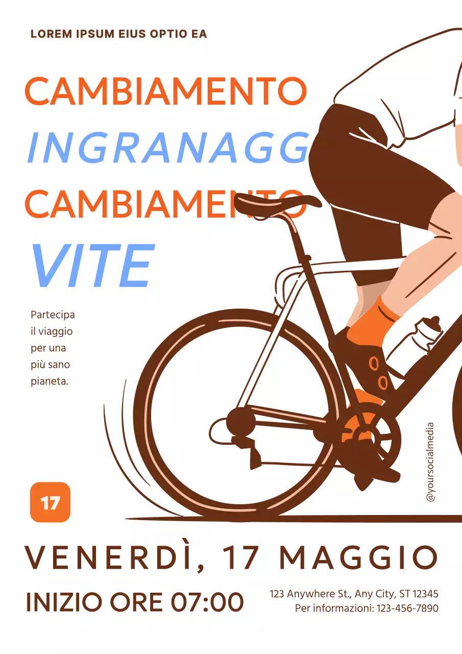 Arancione e marrone Evento moderno in bicicletta Giornata nazionale della bicicletta al lavoro Pubblicità