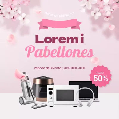 Moderno anuncio primaveral de venta de electrónica en rosa y lavanda