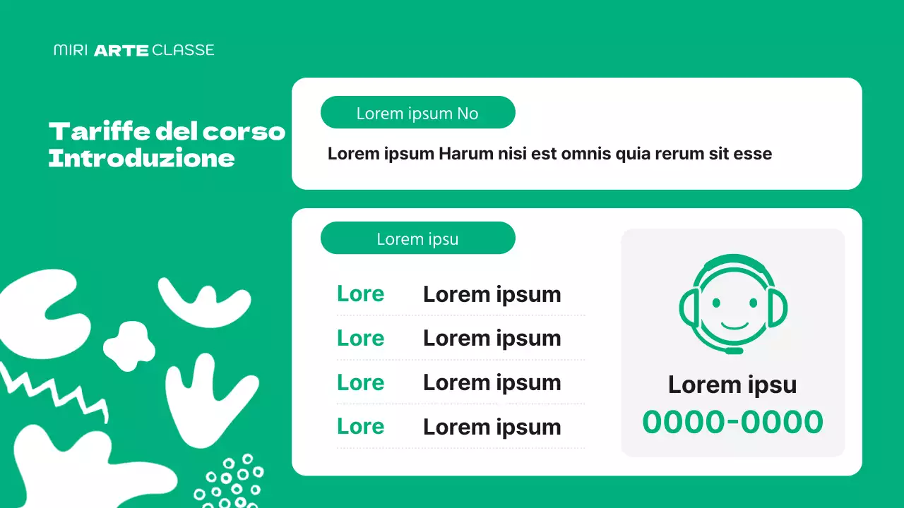 Un simpatico prospetto di scuola d'arte verde e arancione