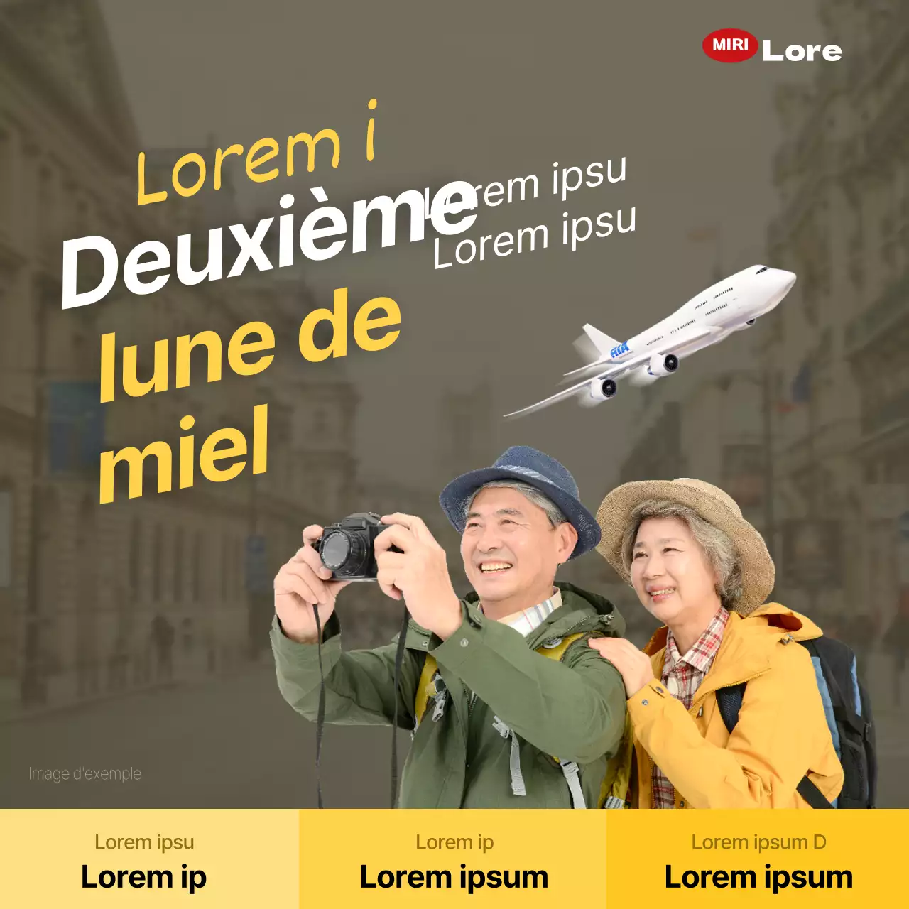 Promouvoir une offre minimaliste jaune et blanche pour le voyage des parents à l'étranger