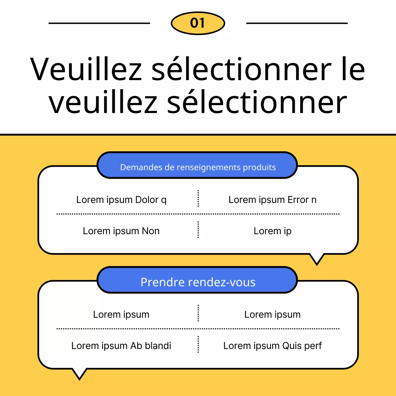Un simple guide jaune et bleu du service d'assistance