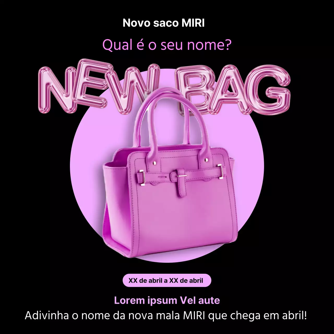 Promover um evento kitsch de lançamento de um novo produto em preto e cor-de-rosa