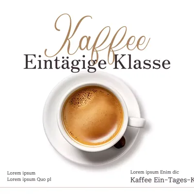 Werbung für einen einfachen eintägigen Kaffeekurs in Weiß und Braun