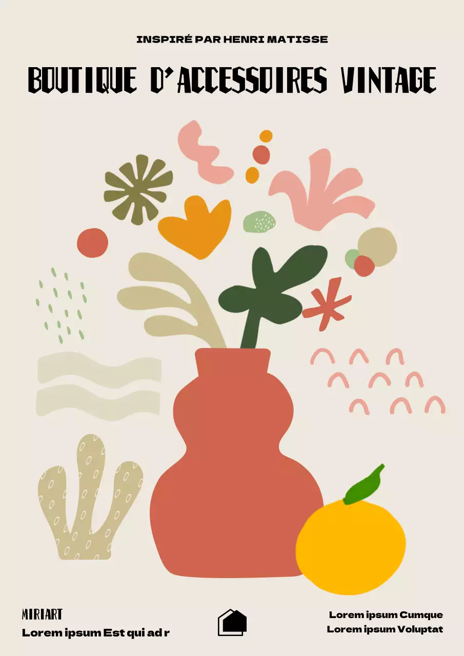 Affiche publicitaire d'intérieur minimaliste en orange et beige