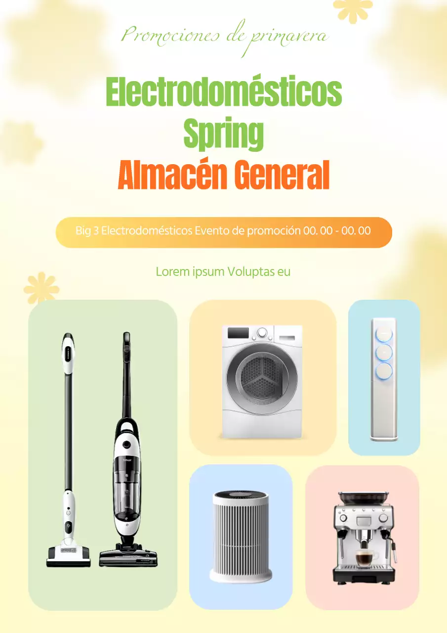 Promueva una moderna venta primaveral de electrodomésticos en amarillo y chartreuse