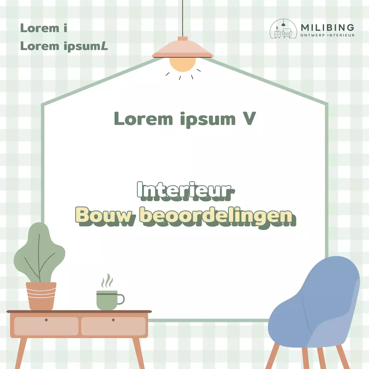 Schattige interieurbouw advertentie met mint achtergrond