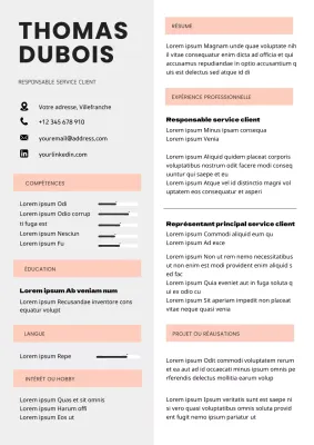 Grey Soft Orange Simple Customer Service Manager Resume