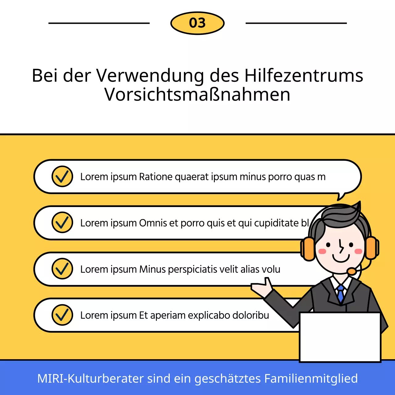 Ein einfacher gelb-blauer Leitfaden für den Helpdesk