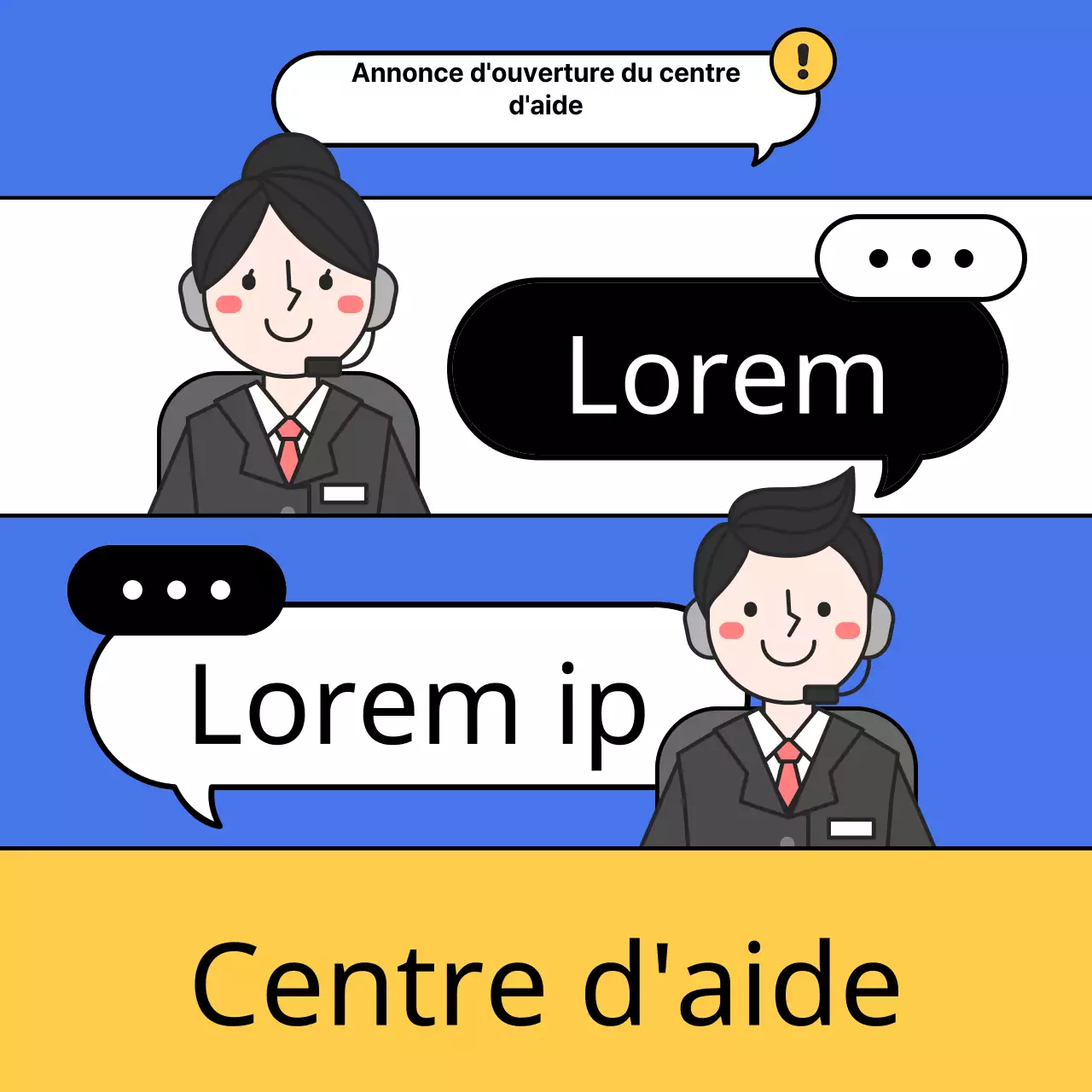 Un simple guide jaune et bleu du service d'assistance