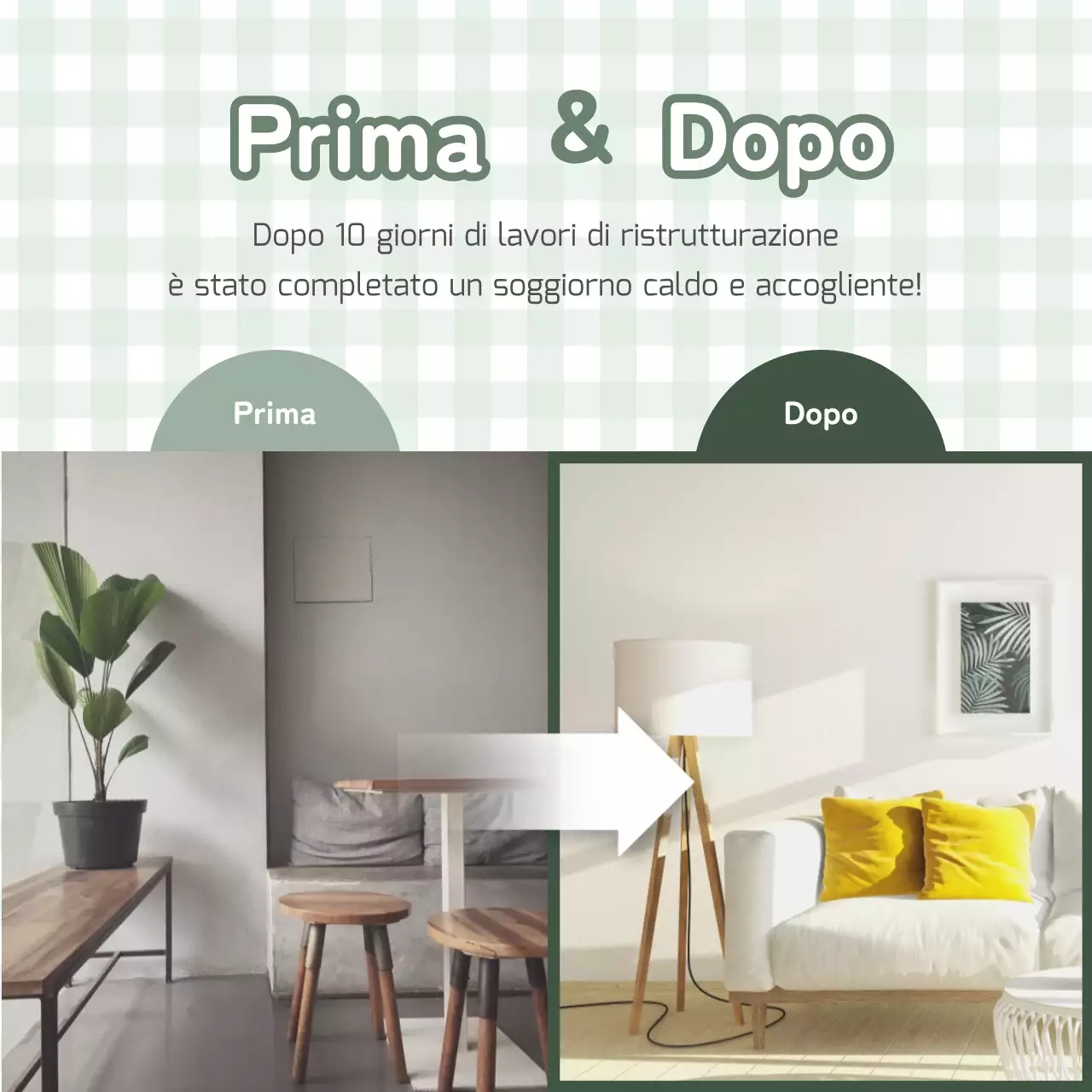 Simpatico annuncio di revisione di interni con sfondo color menta