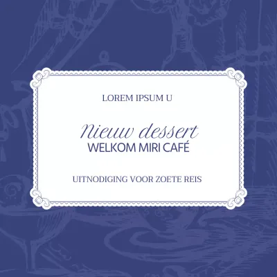Aankondiging van een modern café in blauw en wit