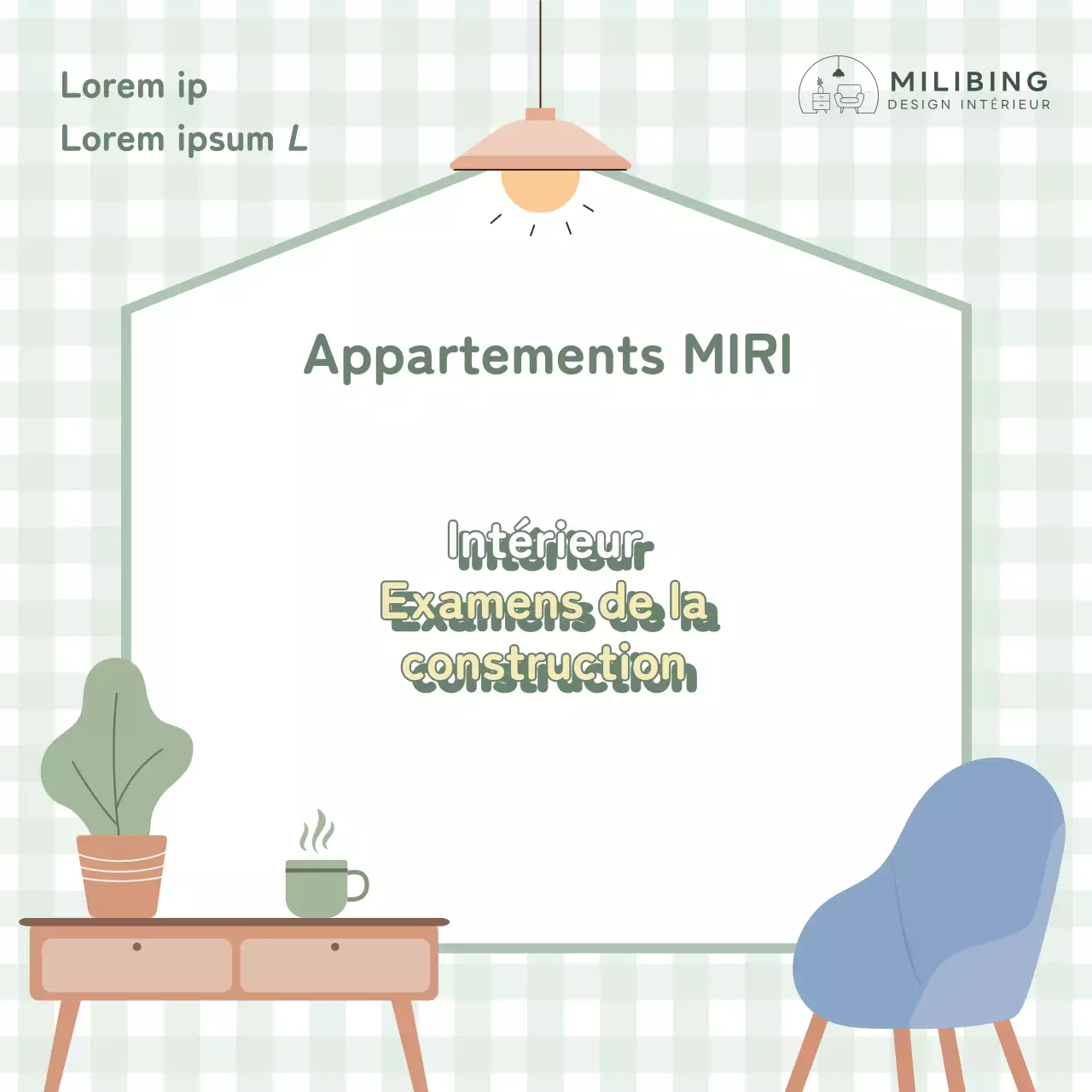 Annonce de révision de construction intérieure sur fond de menthe