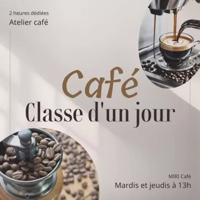 Promouvoir un cours d'une journée sur le café moderne en ivoire et en marron