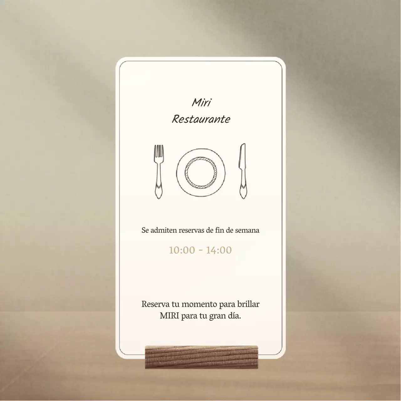 Anuncio sencillo de reserva de restaurante en beige y blanco