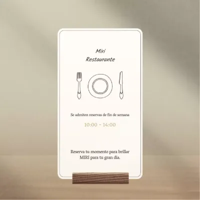 Anuncio sencillo de reserva de restaurante en beige y blanco
